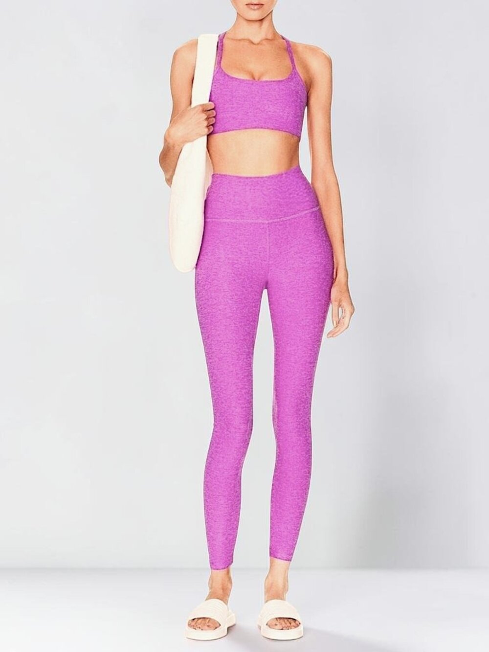 Beyond Yoga set slim racer bra & high rise ankle leggings Bright Iris pink L New